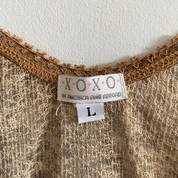 Vintage Y2K Gold Sparkle Camisole Knit Tank with Crossover, Ruching Floral Party - Picture 4 of 14